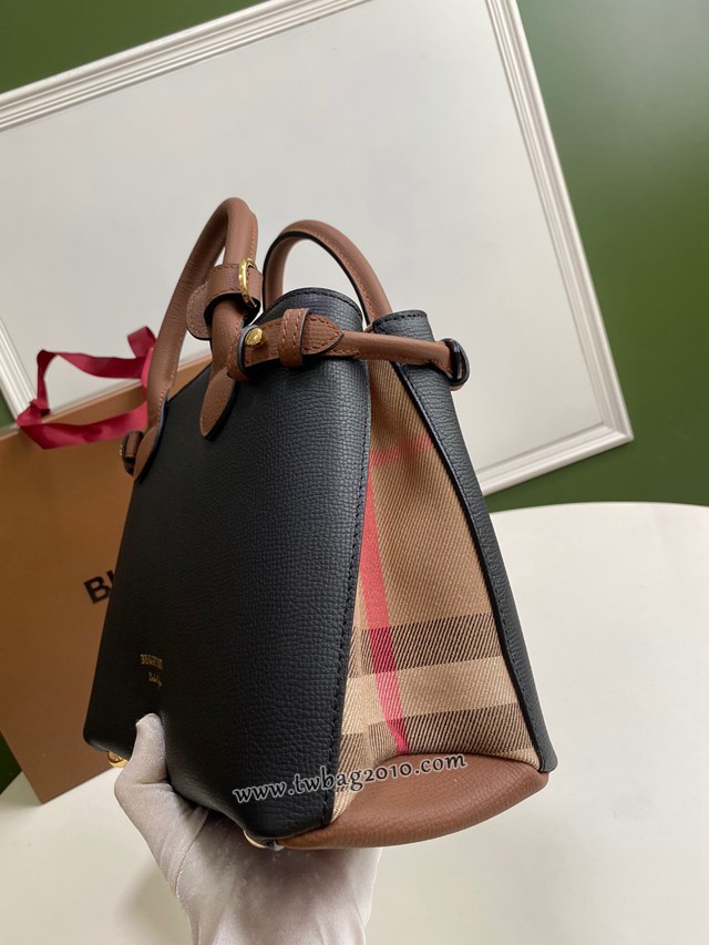 Burberry專門店新款小號黑棕托特包 巴寶莉粒面小牛皮手提肩背女包 yxb1427